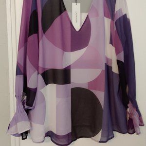 Calvin Klein, XL, purple/black geometric print tunic.